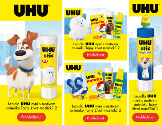 UHU PPC bannery s motivy animáku Tajný život mazlíčků 2 v různých rozměrech a variacích 